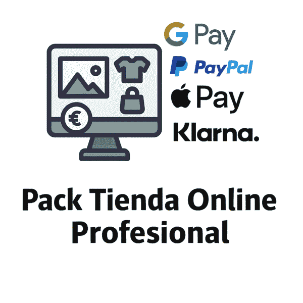 Icono digital del Pack Tienda Online Profesional con pantalla, carrito de compras, engranajes y elementos de ecommerce, sobre fondo blanco nuclear